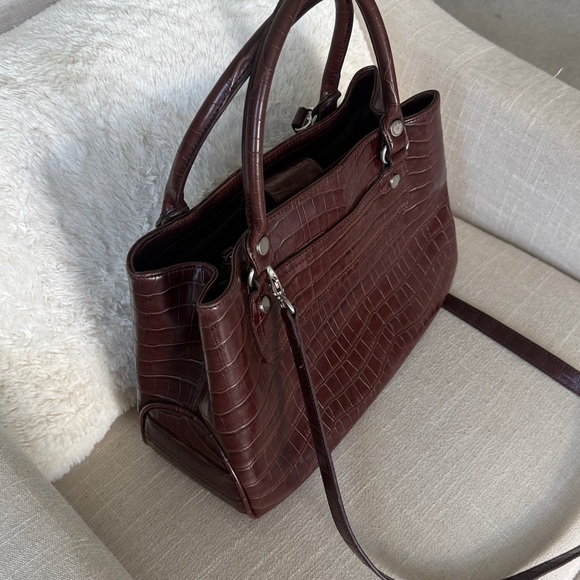 LIZ CLAIRBONE embossed faux croc satchel bag Dark Brown Crocodile Embossed Bag - Picture 13 of 16